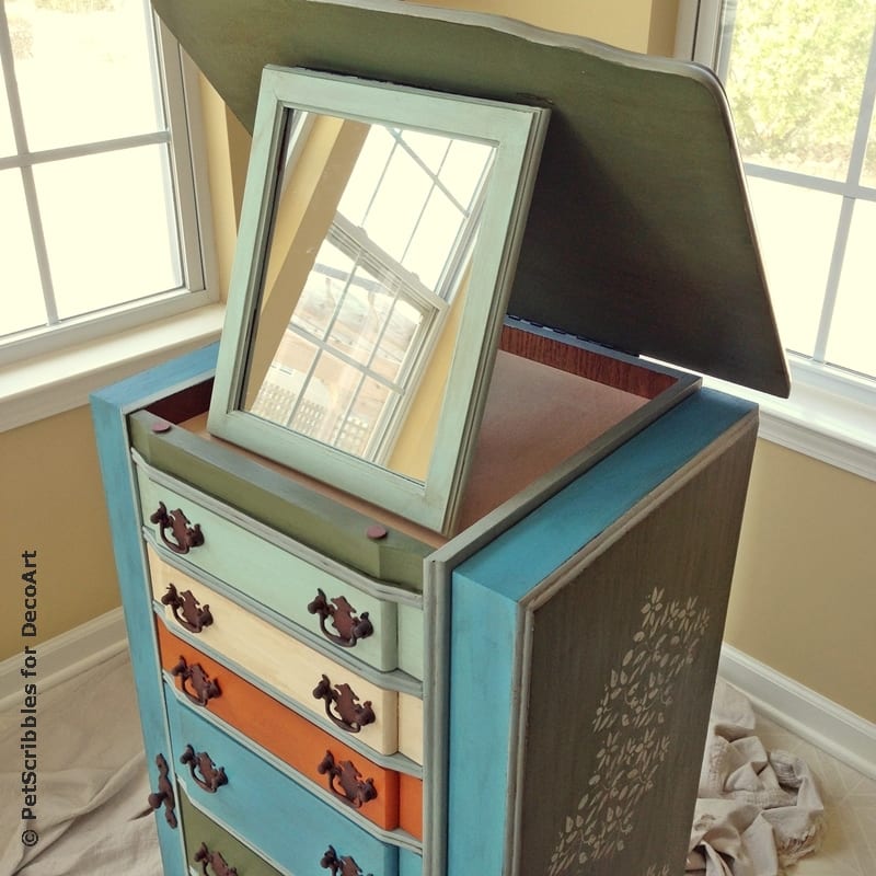 Vintage Jewelry Armoire Makeover with Paint and Stencils