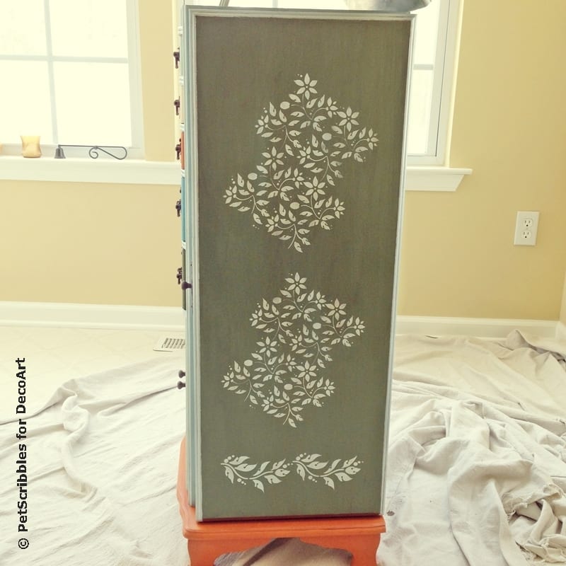 Vintage Jewelry Armoire Makeover with Paint and Stencils