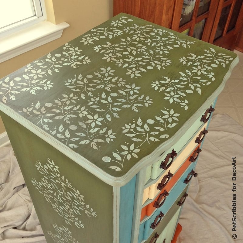 Vintage Jewelry Armoire Makeover with Paint and Stencils