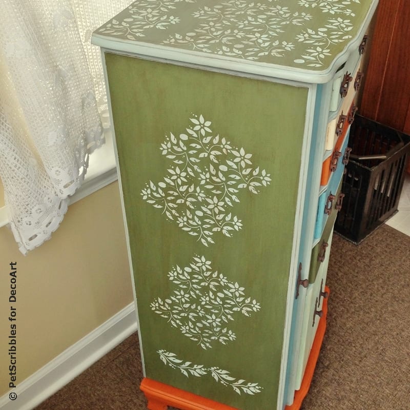 Vintage Jewelry Armoire Makeover with Paint and Stencils