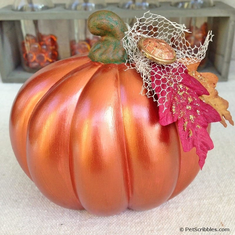 Repaint painted pumpkins like this copper metallic pumpkin