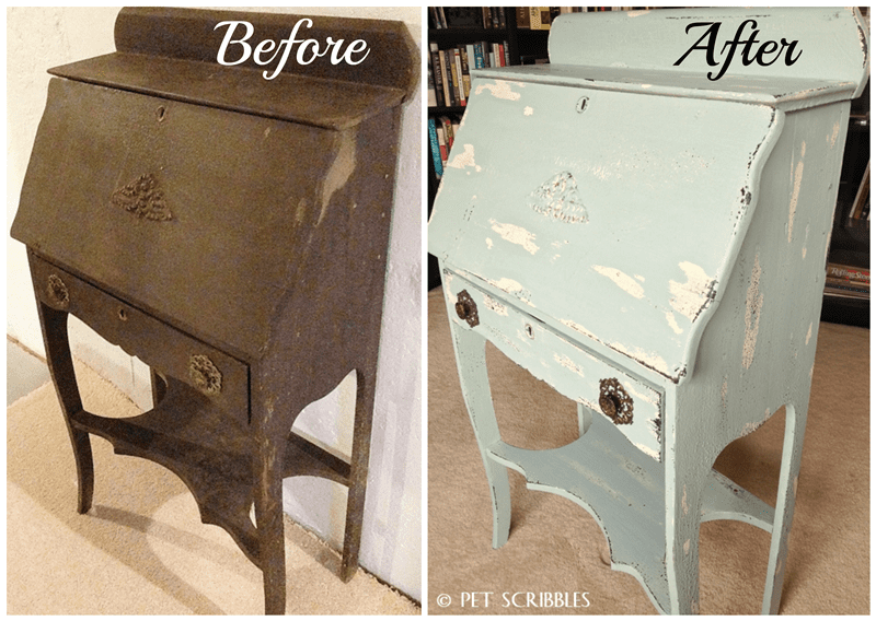 Chippy Paint Antique Desk before and after