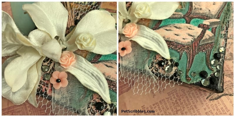 silk flowers and adhesive gems