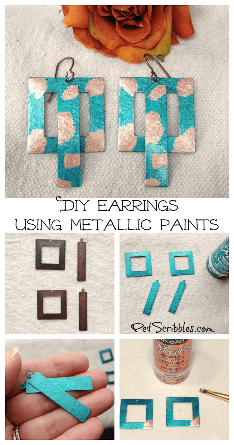 Use metallic paints to make colorful metal earrings Garden Sanity by Pet Scribbles