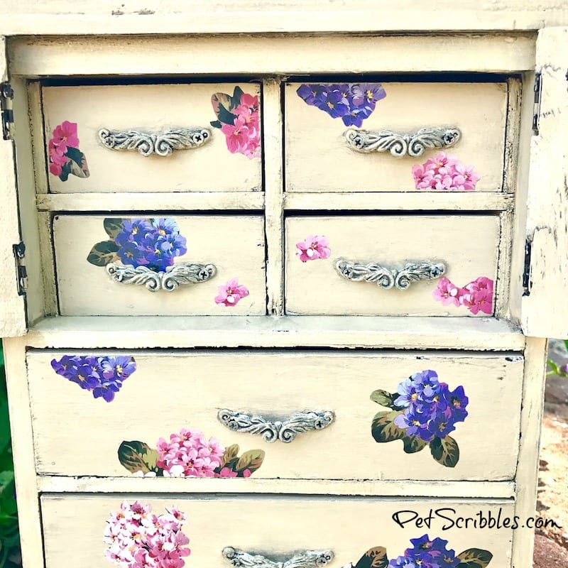 Vintage Jewelry Cabinet Redo with Paint and Mod Podge