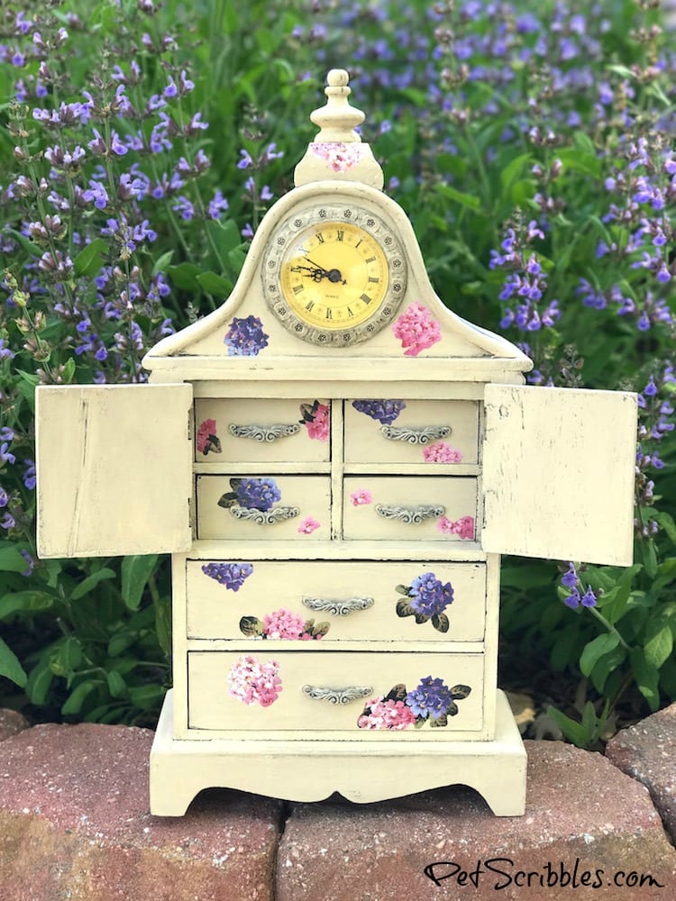 Vintage Jewelry Cabinet Redo with Paint and Mod Podge