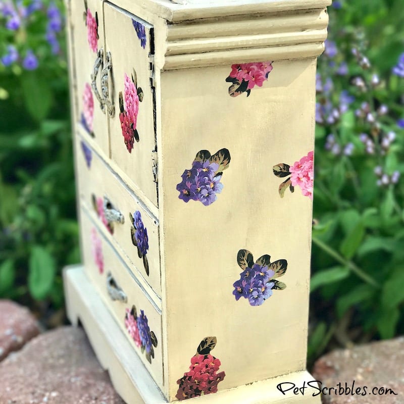 Vintage Jewelry Cabinet Redo with Paint and Mod Podge