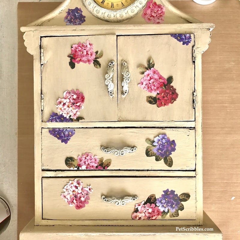 Vintage Jewelry Cabinet Redo with Paint and Mod Podge
