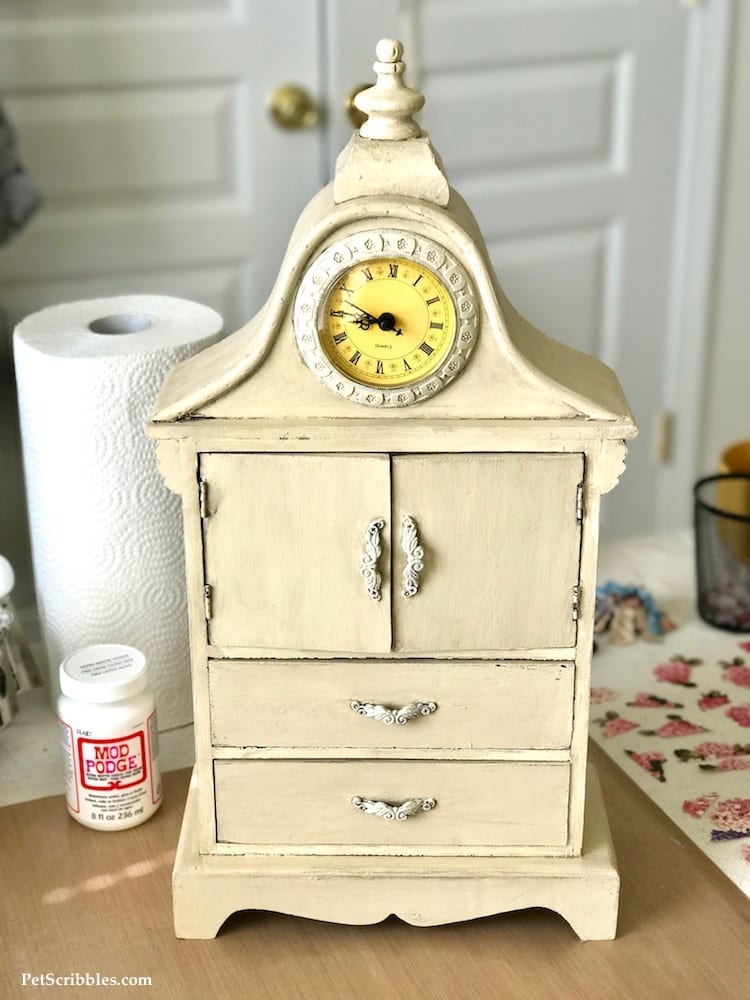 Vintage Jewelry Cabinet Redo with Paint and Mod Podge