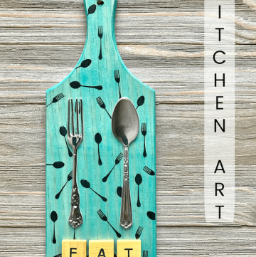 Make this colorful Fork and Spoon Kitchen Art using vintage adhesive embellishments instead of actual utensils! Yes, the fork and spoon are dimensional stickers! So fun and so many possibilities!