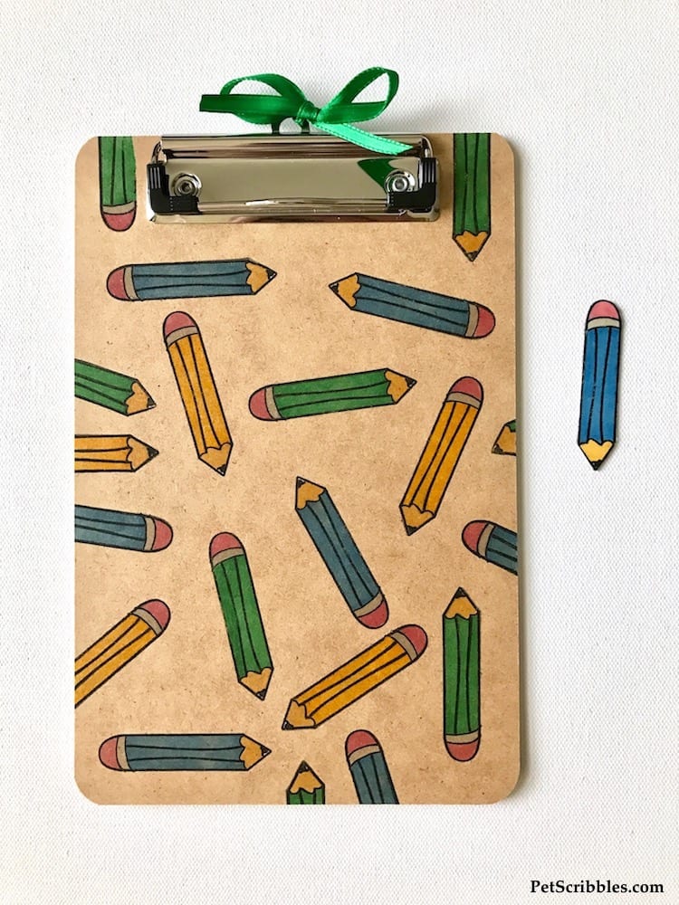 DIY stamped pencil clipboard and magnet