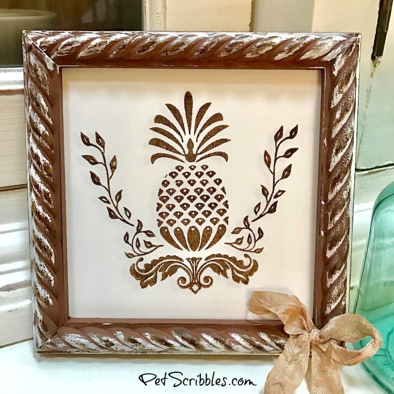How to make Rustic Farmhouse Pineapple Art, with a beautiful Victorian pineapple stamp!