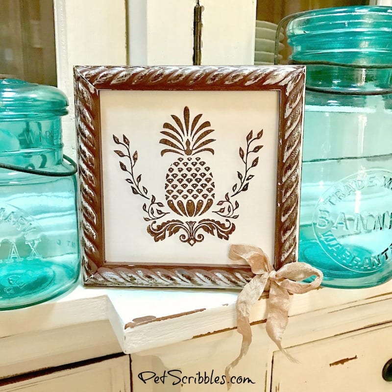 How to make Rustic Farmhouse Pineapple Art, with a beautiful Victorian pineapple stamp!