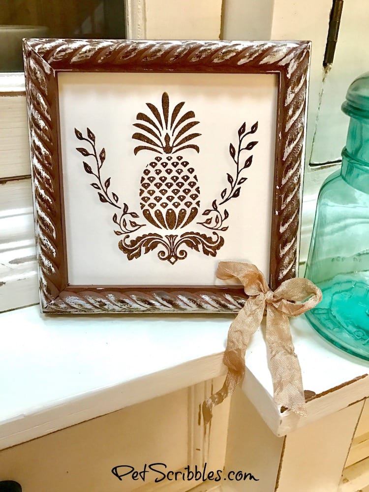 How to make Rustic Farmhouse Pineapple Art, with a beautiful Victorian pineapple stamp!