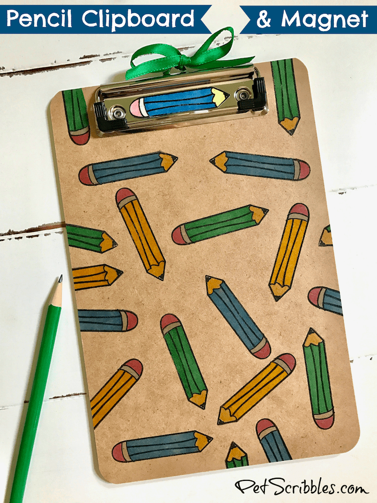 Easy-to-make, useful Teacher Gift: Stamped Pencil Clipboard and Magnet -- made with a simple pencil stamp!