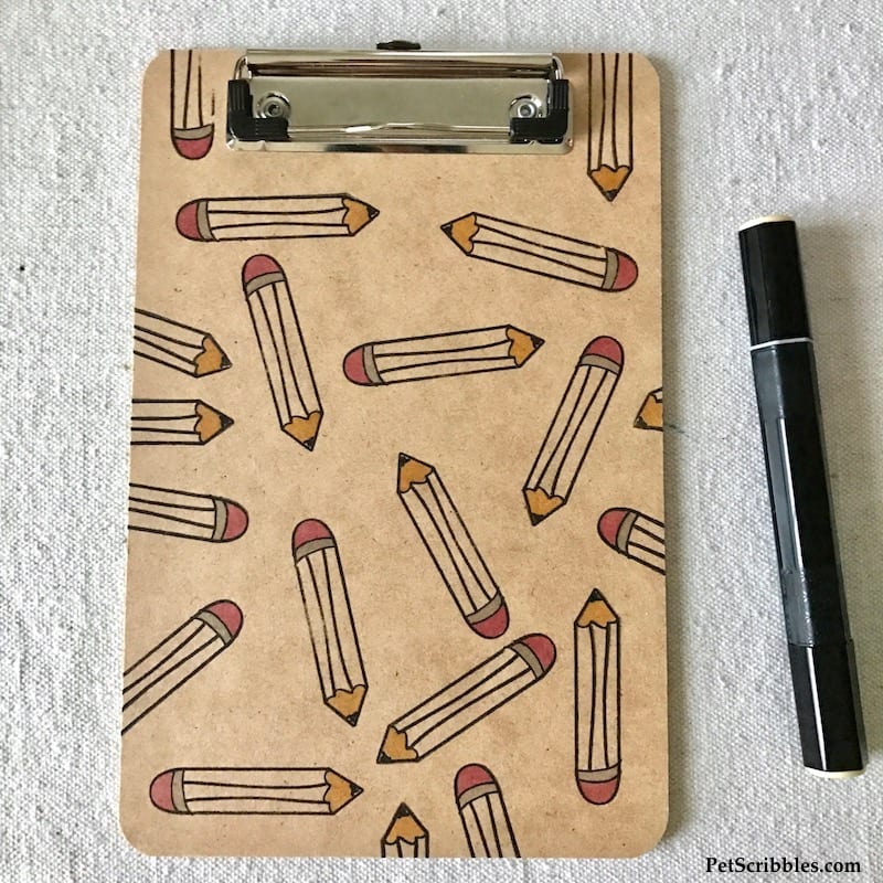 Easy-to-make, useful Teacher Gift: Stamped Pencil Clipboard and Magnet -- made with a simple pencil stamp!