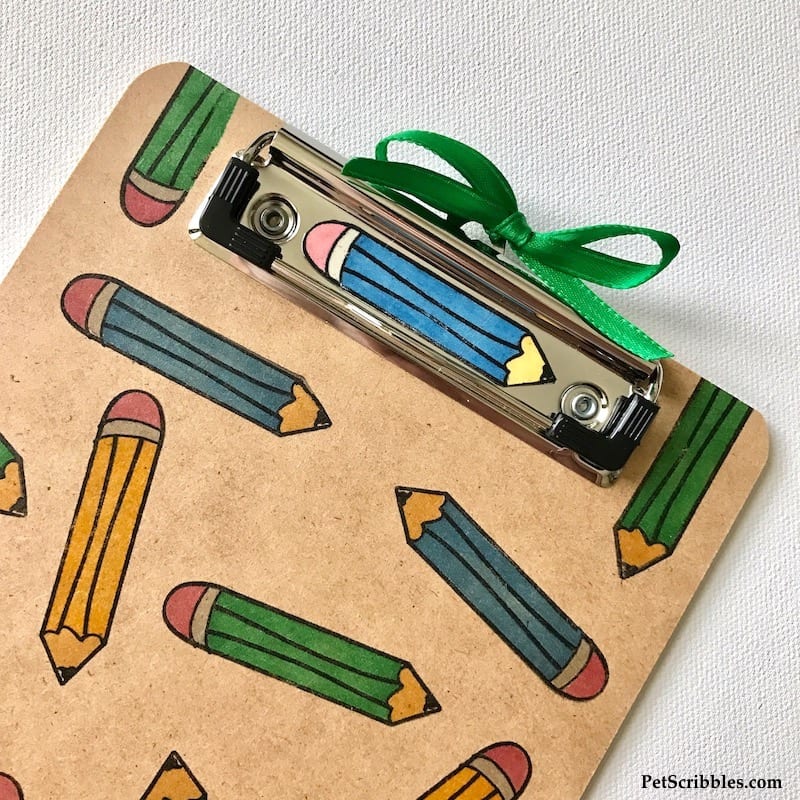 Easy-to-make, useful Teacher Gift: Stamped Pencil Clipboard and Magnet -- made with a simple pencil stamp!