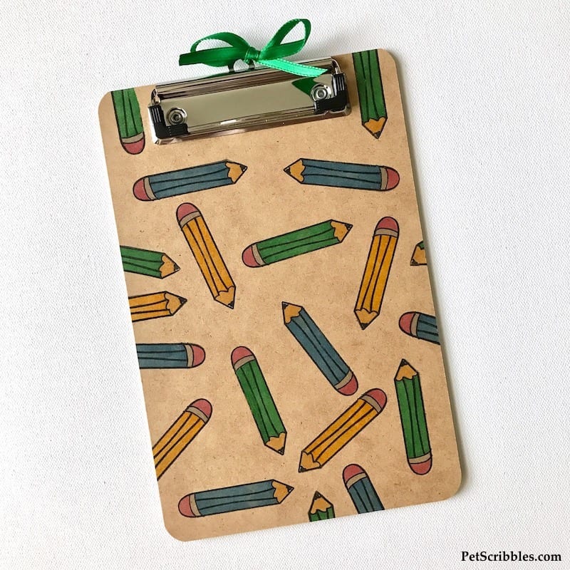 Easy-to-make, useful Teacher Gift: Stamped Pencil Clipboard and Magnet -- made with a simple pencil stamp!