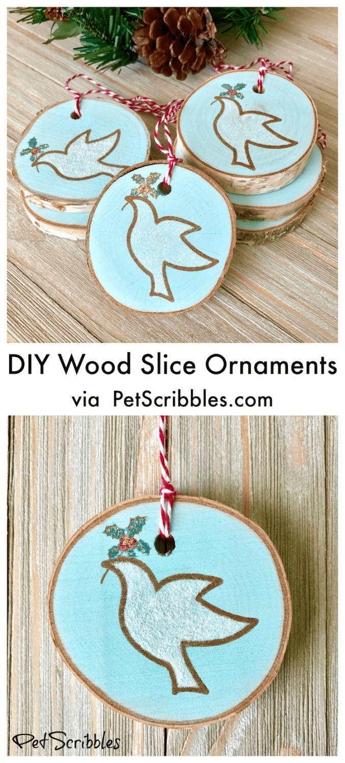 How to stamp charming wood slice ornaments for Christmas!