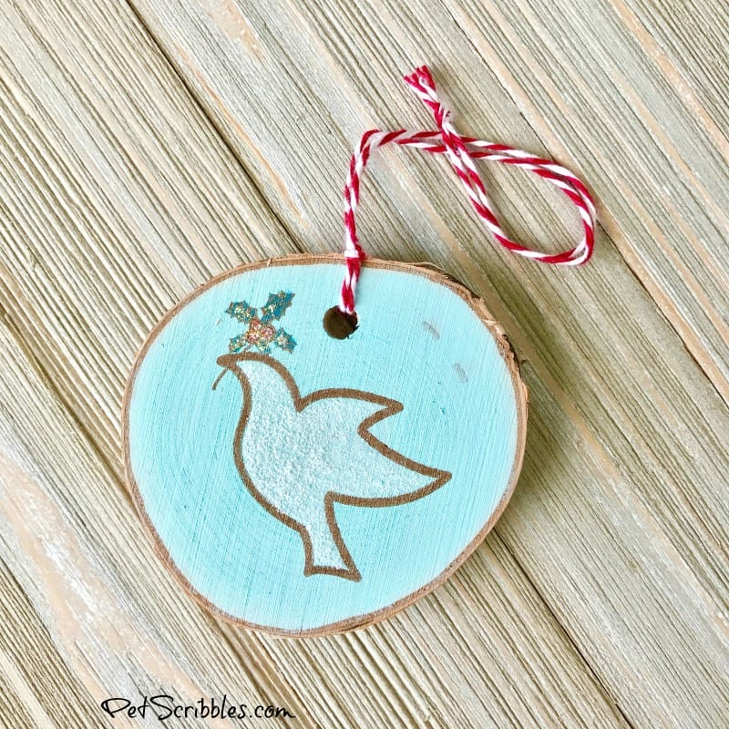 Christmas dove wood slice ornament