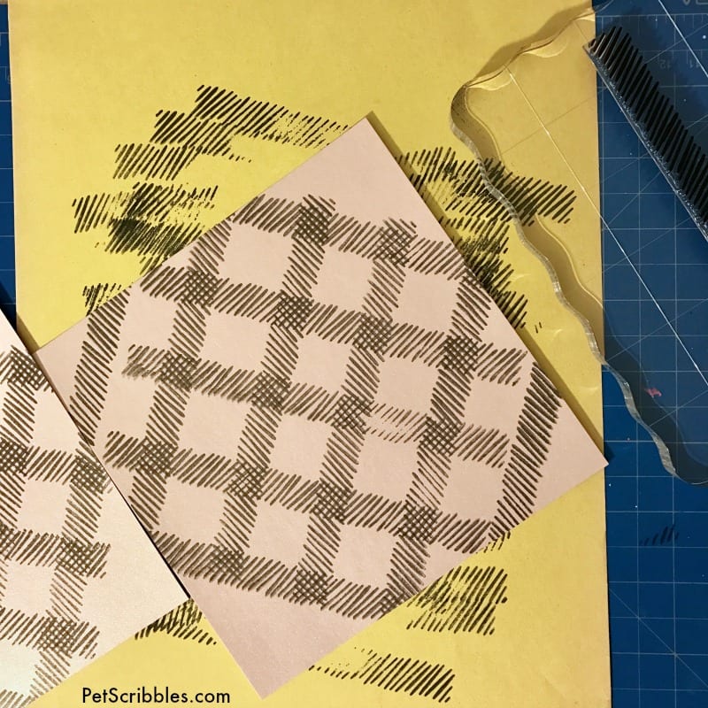 using plaid pattern stamps on paper