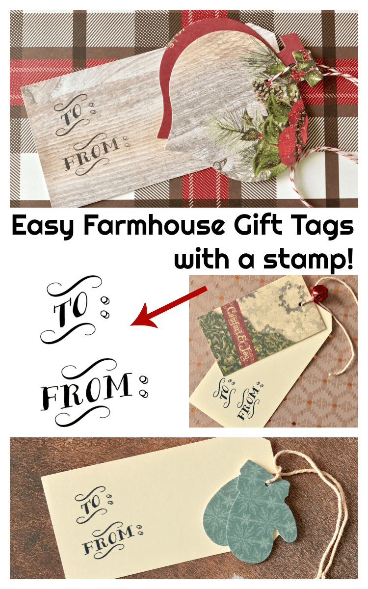 Easy Farmhouse Gift Tags using a self-inking stamp -- such a great idea!