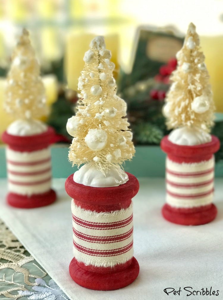 Ivory Bottle Brush Trees on Red Spools