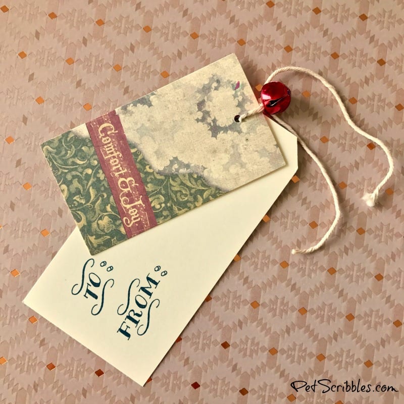 Easy Farmhouse Christmas Gift Tags using a self-inking stamp -- such a great idea!