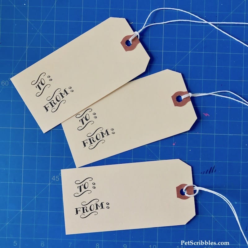 Easy Farmhouse Gift Tags using a self-inking stamp -- such a great idea!