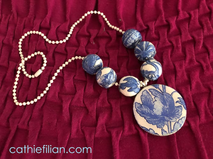 Faux Broken China Necklace with Napkins and Mod Podge by Cathie Filian