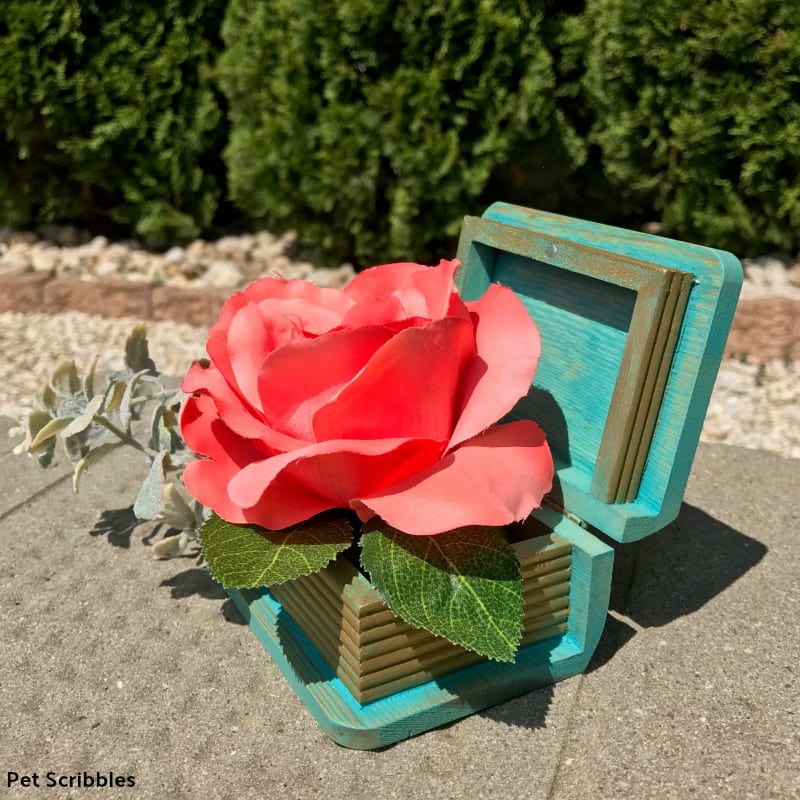 miniature wood box centerpiece