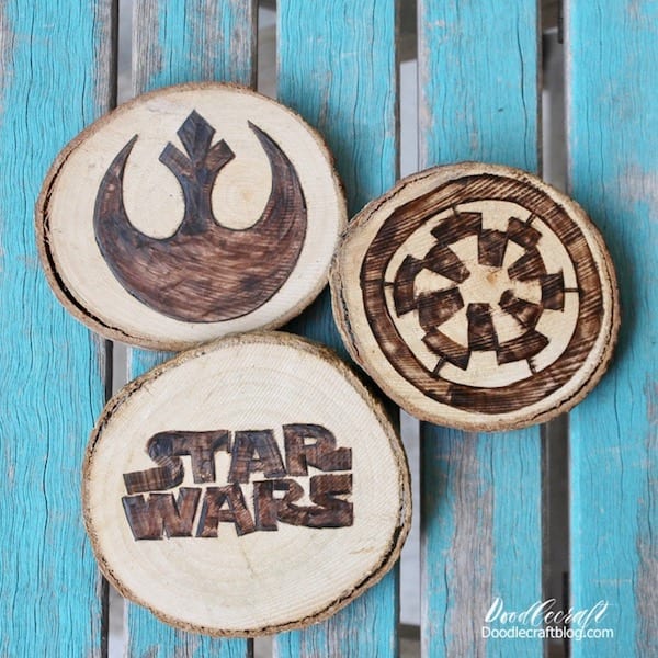 wood burned burning burn star wars coasters rebel alliance empire diy