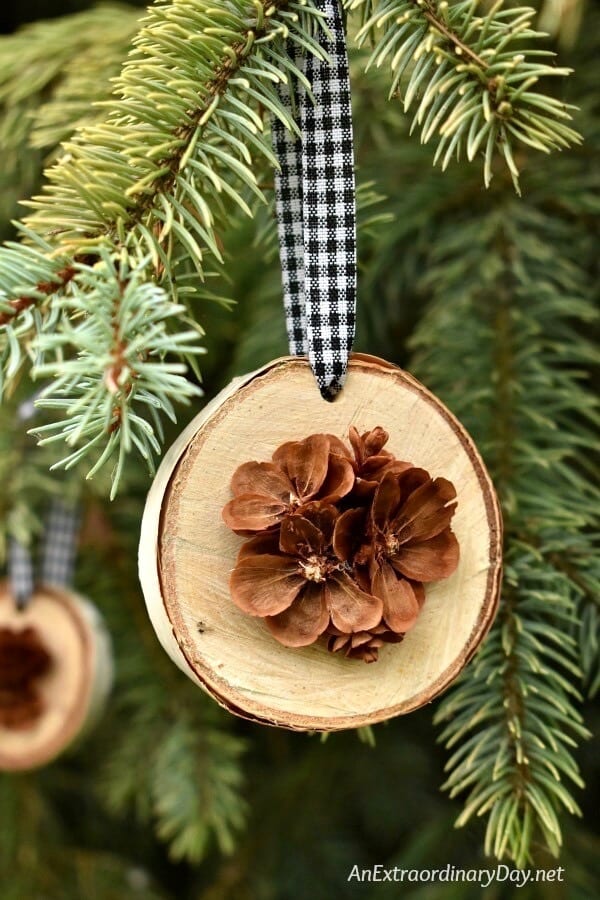 Rustic-Handmade-Christmas-Ornament-for-the-Tree-Birch-Wood-Slices-Display-Pretty-Hand-Cut-Pine-Cone-Flowers-AnExtraordinaryDay.net