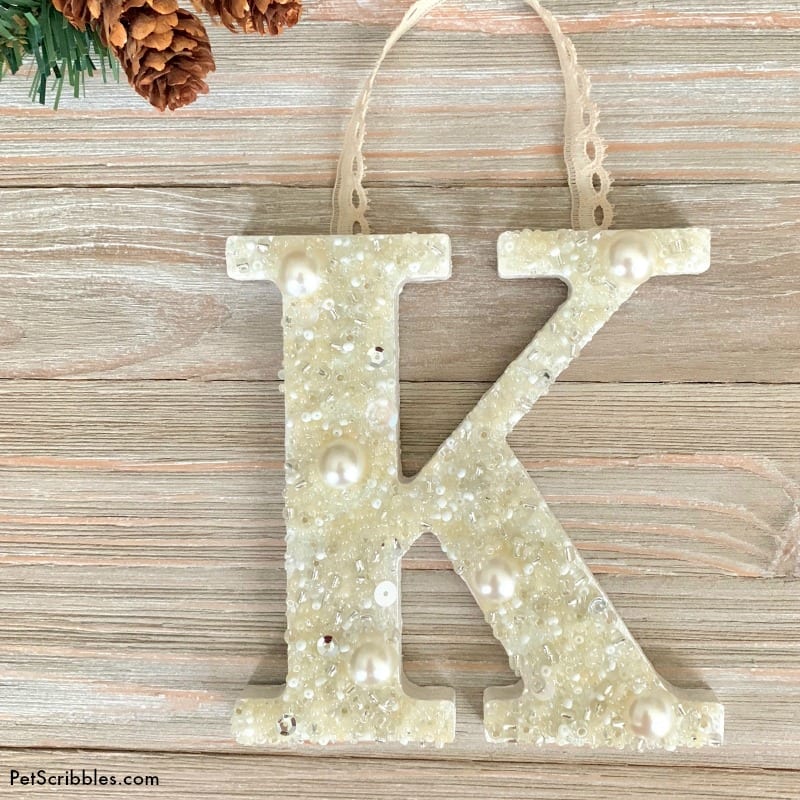 hanging beaded letter monogram ornament