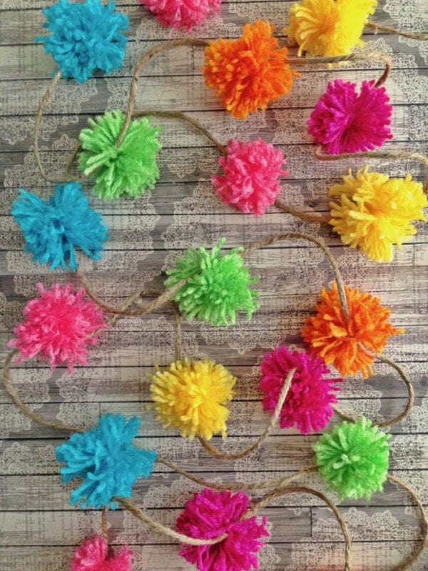 Rainbow Pom Pom Garland DIY by Pet Scribbles