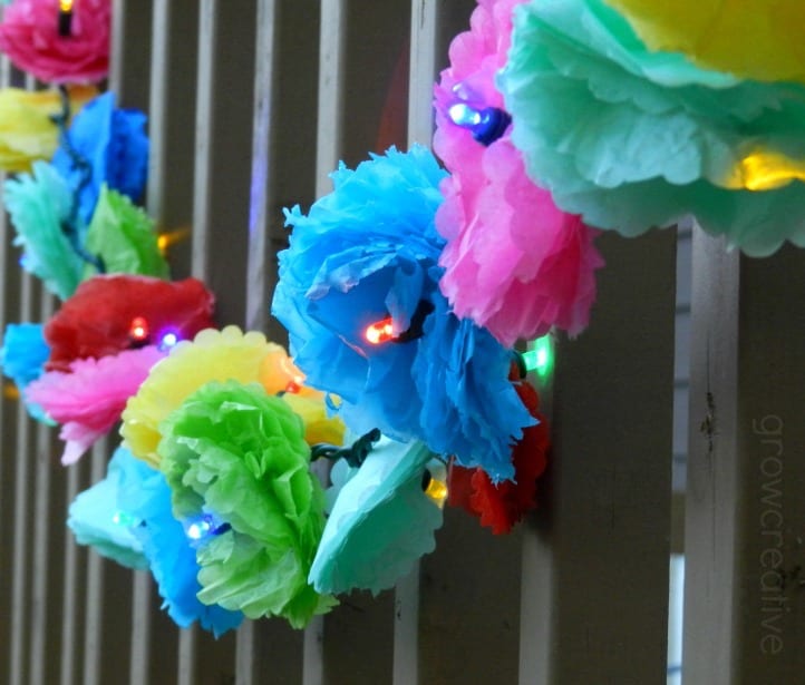 Tissue Paper Flower Party Lights Garland by Elise Engh Studios