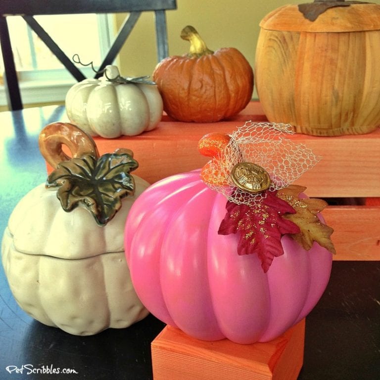 Painted and Glittered Dollar Store Pumpkin Makeover - Garden Sanity by ...