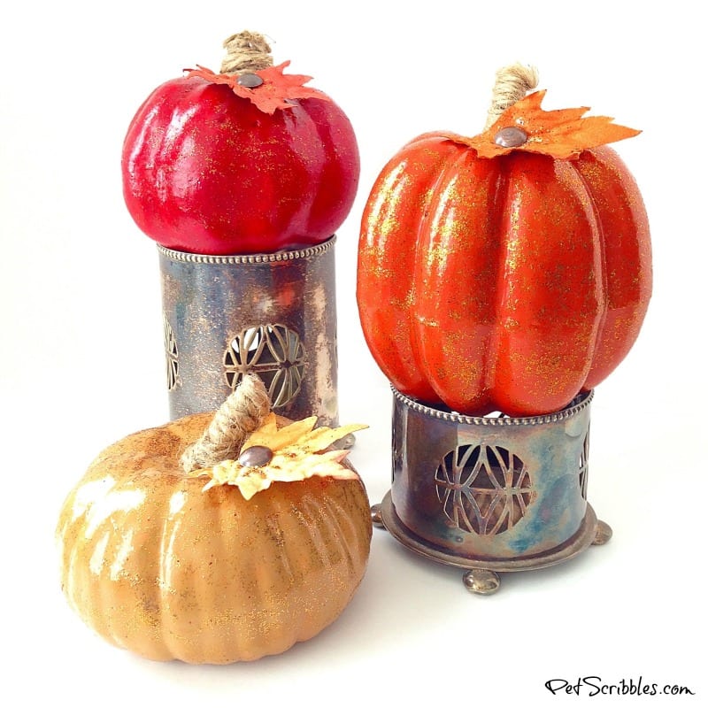 small painted glittered pumpkins