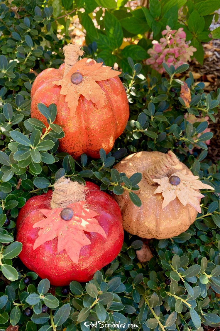 Painted and Glittered Dollar Store Pumpkin Makeover