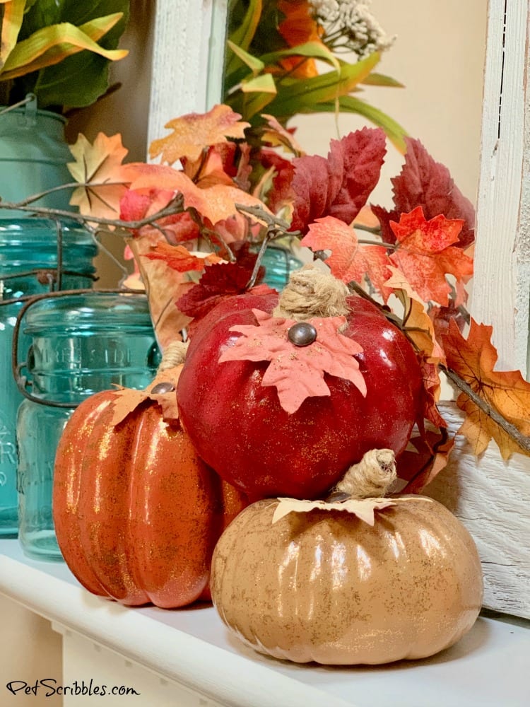 Painted and Glittered Dollar Store Pumpkin Makeover