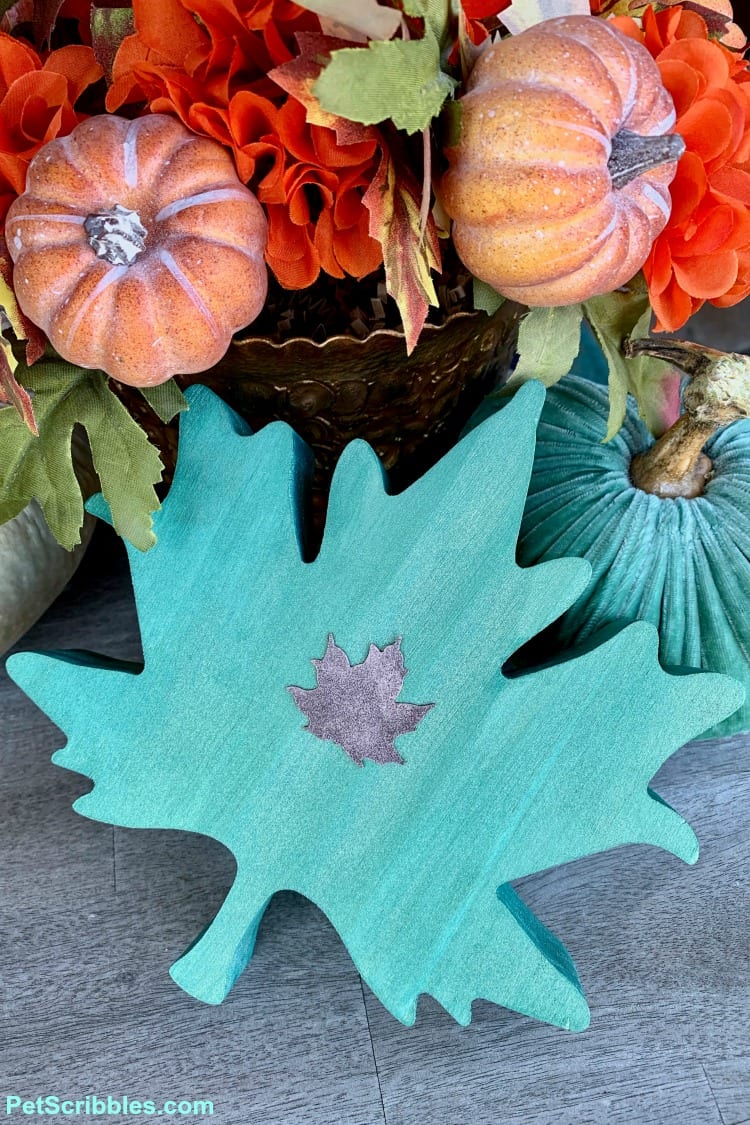 Teal Fall Decor: Painted Wooden Leaves