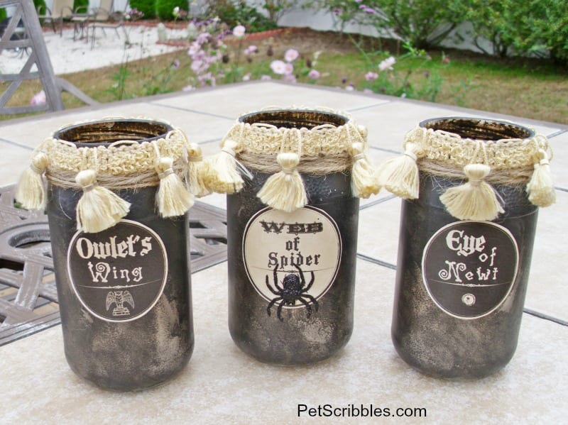 back of Halloween apothecary jars