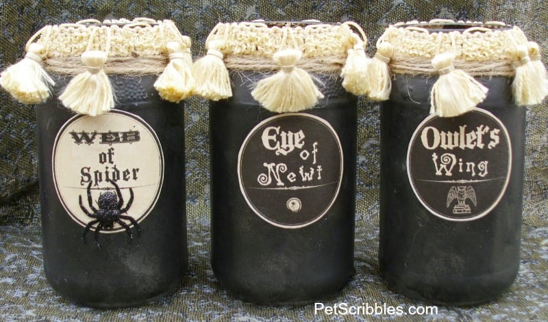 vintage Halloween potion jars