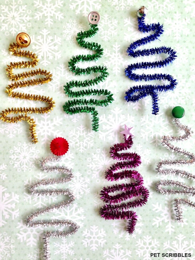colorful pipe cleaner trees for Christmas