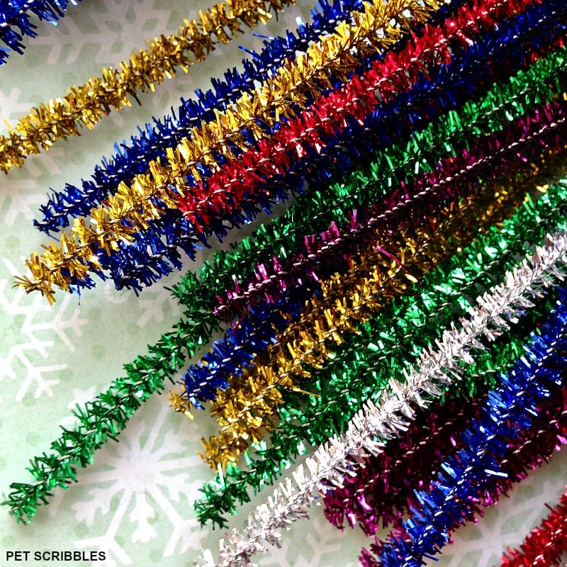 glittery tinsel pipe cleaners found at the craft store