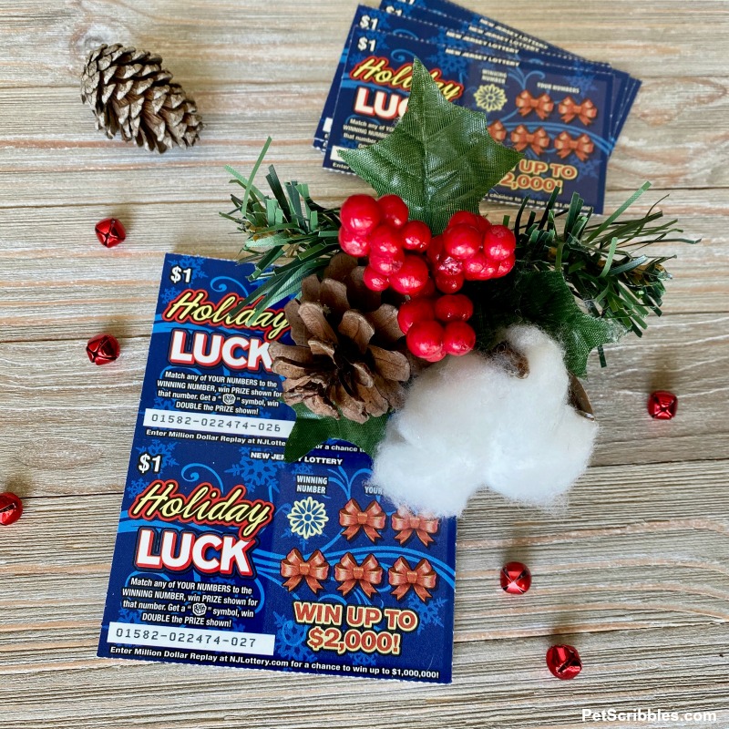 Holiday Luck Lottery Game with festive holiday magnet clip attached