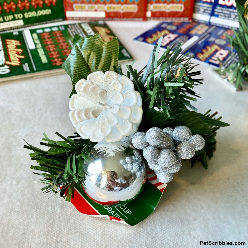 holiday white pinecone floral clip from the dollar store