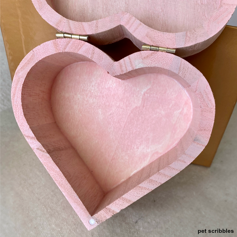 inside of pink wood heart box