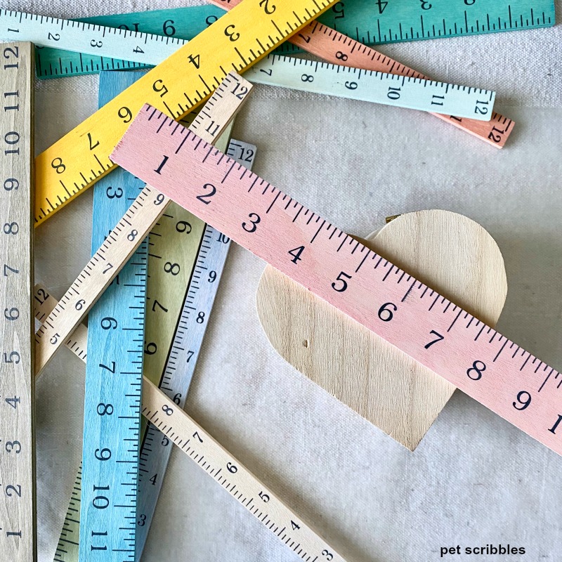 wooden rulers stained with pickling wash colors