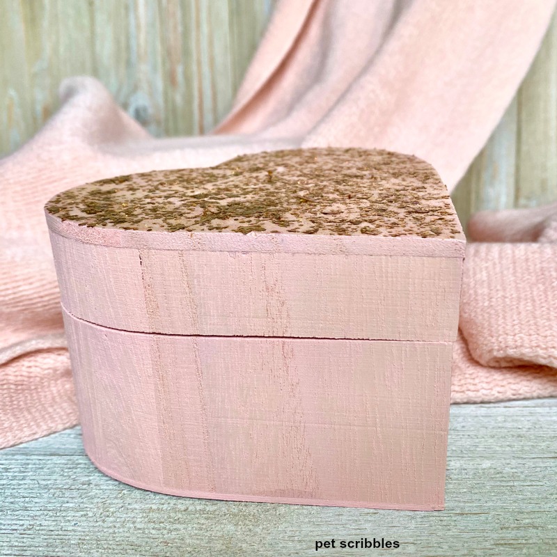 pink stained wooden heart shaped gift box